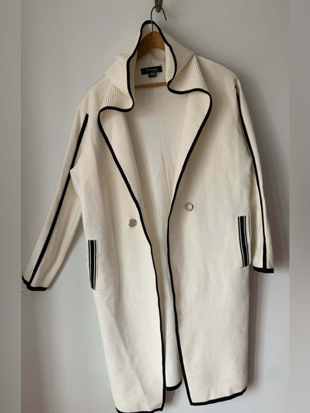 Orage Cream Trench Coat with Black Piped Trim